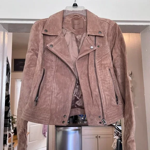 Blank NYC Women's Beige Leather Suede Moto Jacket - Picture 3 of 4